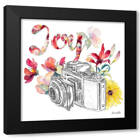 Blooming Camera Black Modern Wood Framed Art Print by Loreth, Lanie