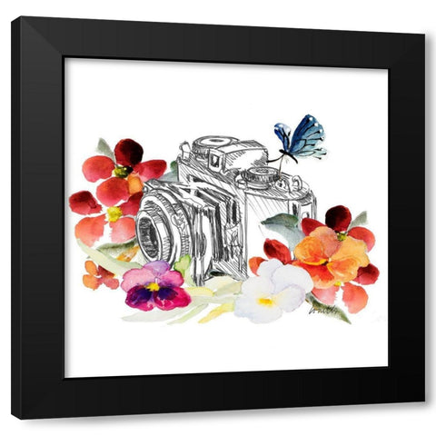 Camera Sketch on Fall Floral II Black Modern Wood Framed Art Print with Double Matting by Loreth, Lanie