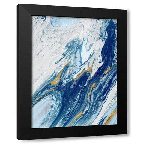 Beach Blue Waves Black Modern Wood Framed Art Print by Mercado, M.
