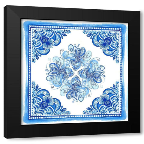 Artisan Tile Blue I Black Modern Wood Framed Art Print with Double Matting by Diannart