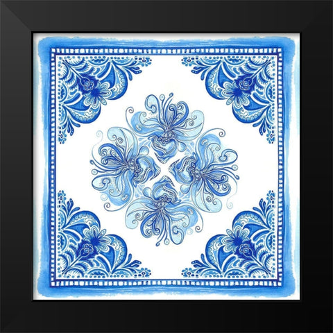 Artisan Tile Blue I Black Modern Wood Framed Art Print by Diannart