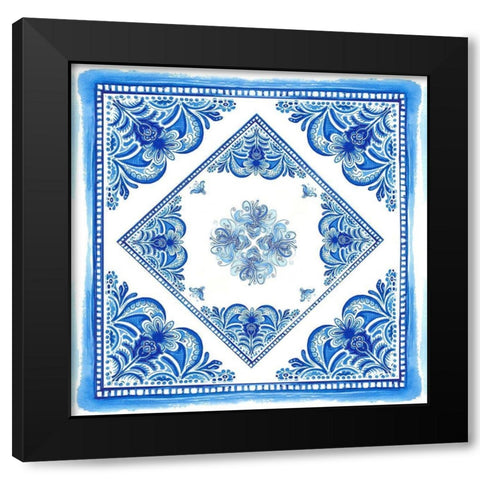 Artisan Tile Blue II Black Modern Wood Framed Art Print with Double Matting by Diannart