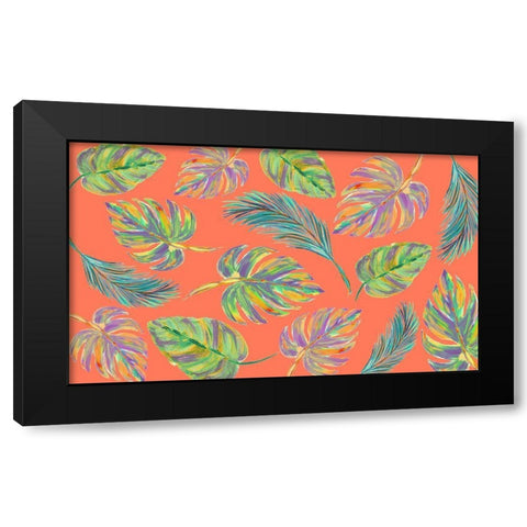 Colorful Leaves Scatter Pattern Black Modern Wood Framed Art Print by DeRice, Julie
