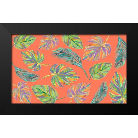 Colorful Leaves Scatter Pattern Black Modern Wood Framed Art Print by DeRice, Julie