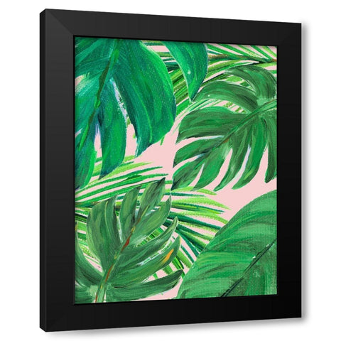 Green Palms on Blush I Black Modern Wood Framed Art Print by DeRice, Julie