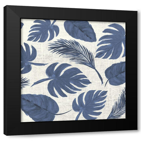 Blue Leaves Scatter Pattern Black Modern Wood Framed Art Print by DeRice, Julie