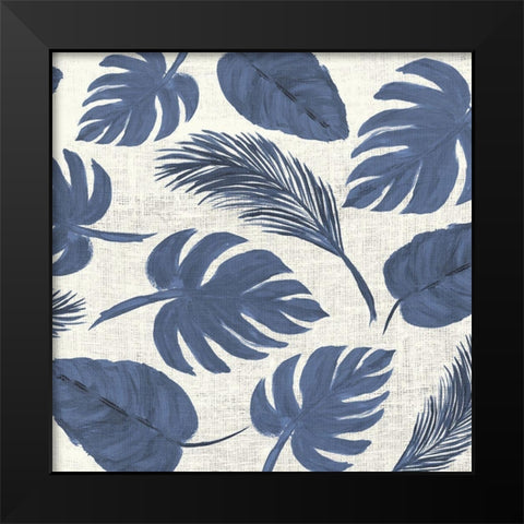 Blue Leaves Scatter Pattern Black Modern Wood Framed Art Print by DeRice, Julie