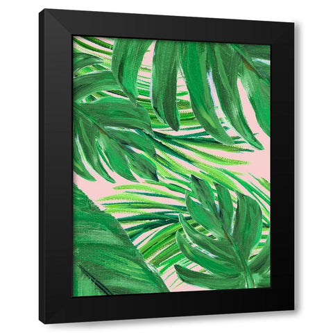 Green Palms on Blush II Black Modern Wood Framed Art Print by DeRice, Julie