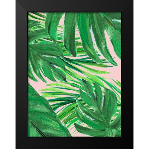 Green Palms on Blush II Black Modern Wood Framed Art Print by DeRice, Julie
