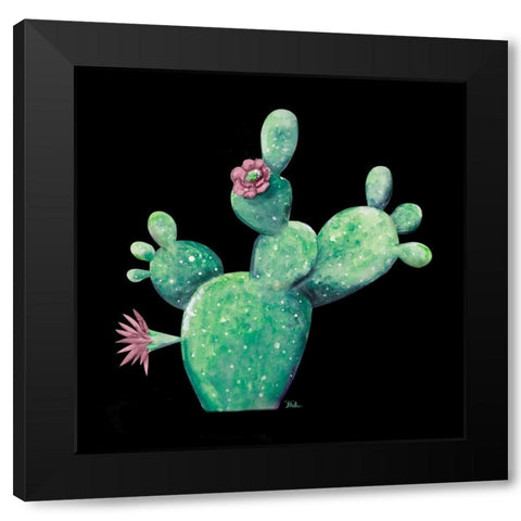 Cactus in Bloom on Black I Black Modern Wood Framed Art Print with Double Matting by Pinto, Patricia
