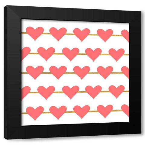 Hearts on Strings Black Modern Wood Framed Art Print with Double Matting by SD Graphics Studio