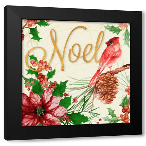 Bright Christmas Cardinal I Black Modern Wood Framed Art Print with Double Matting by Gaynor, Janice
