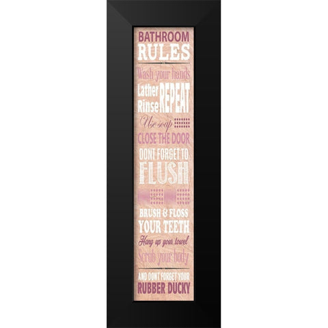 Bathroom Rules Black Modern Wood Framed Art Print by SD Graphics Studio