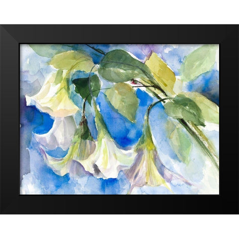 Elusive Angel Trumpets Black Modern Wood Framed Art Print by Loreth, Lanie