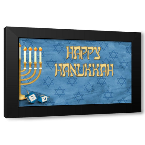 Happy Hanukkah Black Modern Wood Framed Art Print with Double Matting by SD Graphics Studio