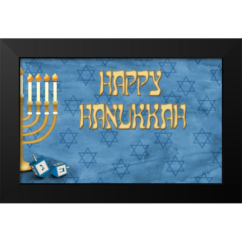 Happy Hanukkah Black Modern Wood Framed Art Print by SD Graphics Studio
