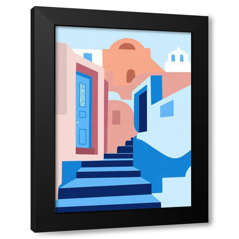 Walk In Greece Black Modern Wood Framed Art Print by Amaya