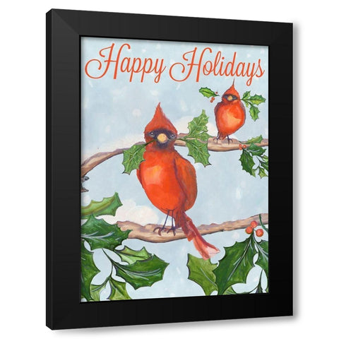Holiday Birds Black Modern Wood Framed Art Print by Diannart