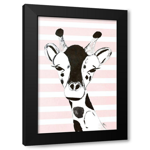 Giraffe On Stripes Black Modern Wood Framed Art Print with Double Matting by Wilson, Kali