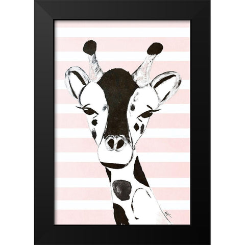 Giraffe On Stripes Black Modern Wood Framed Art Print by Wilson, Kali