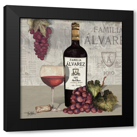 Uncork Wine and Grapes I Black Modern Wood Framed Art Print with Double Matting by Baker, Mary Beth