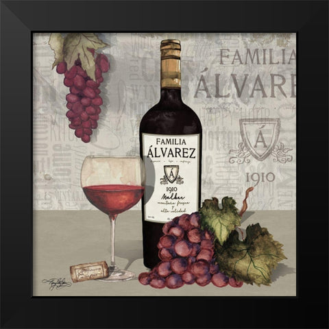 Uncork Wine and Grapes I Black Modern Wood Framed Art Print by Baker, Mary Beth