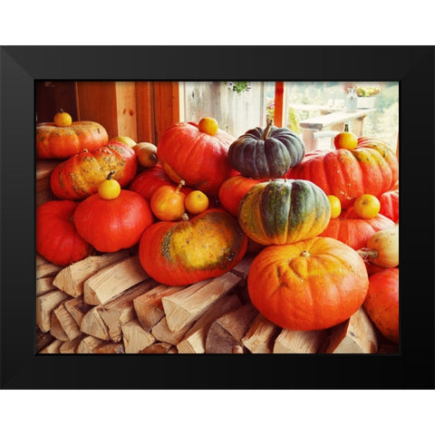 Pumpkins over Wood Black Modern Wood Framed Art Print by Hyler, JB