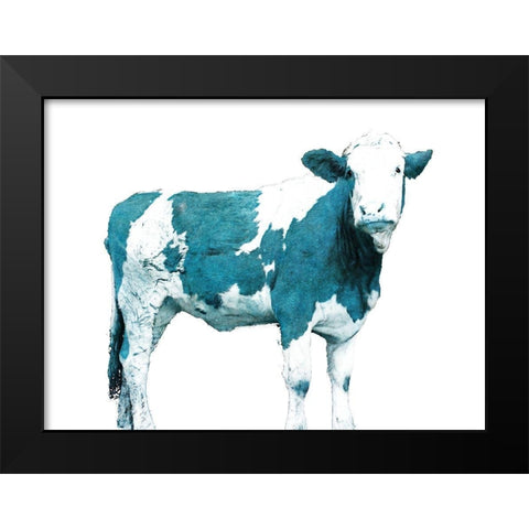 Bright Blue Swiss Cow Black Modern Wood Framed Art Print by Hyler, JB