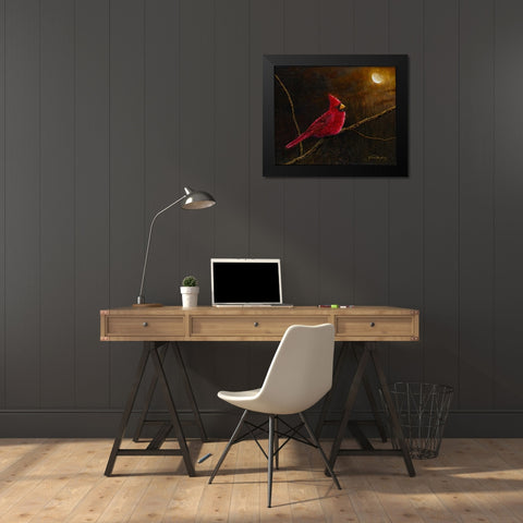 Cardinal In The Moonlight Black Modern Wood Framed Art Print by Redding, James