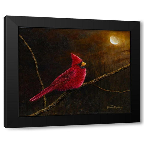 Cardinal In The Moonlight Black Modern Wood Framed Art Print with Double Matting by Redding, James