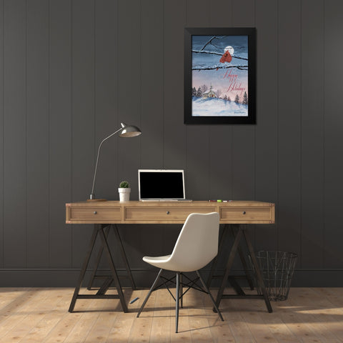 Happy Holiday Cardinal Black Modern Wood Framed Art Print by Redding, James