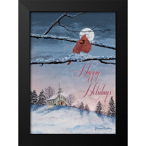 Happy Holiday Cardinal Black Modern Wood Framed Art Print by Redding, James