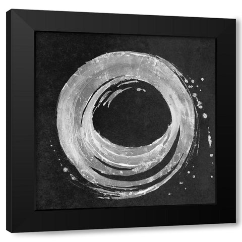 Silver Circle on Black Black Modern Wood Framed Art Print by Pinto, Patricia