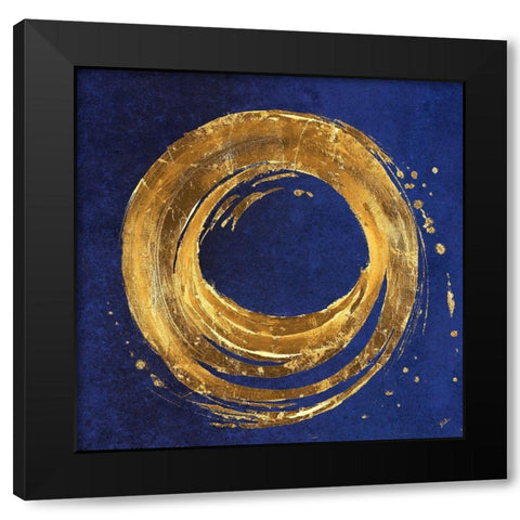 Gold Circle on Blue Black Modern Wood Framed Art Print with Double Matting by Pinto, Patricia