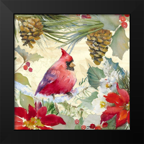 Cardinal and Pinecones I Black Modern Wood Framed Art Print by Loreth, Lanie