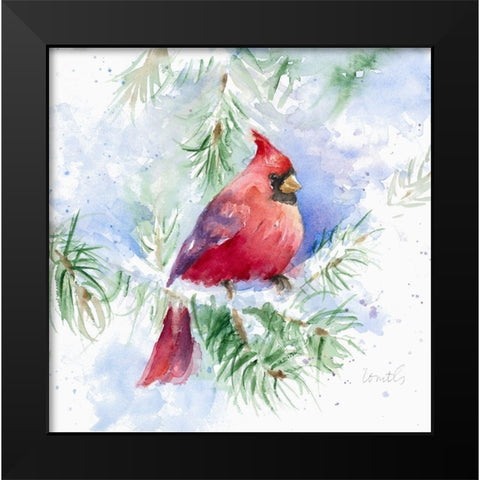 Cardinal in Snowy Tree Black Modern Wood Framed Art Print by Loreth, Lanie