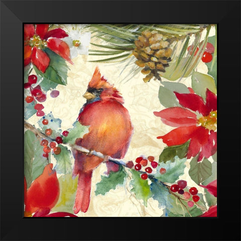 Cardinal and Pinecones II Black Modern Wood Framed Art Print by Loreth, Lanie