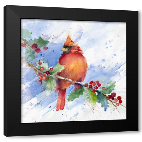 Cardinal on Holly Branch Black Modern Wood Framed Art Print by Loreth, Lanie
