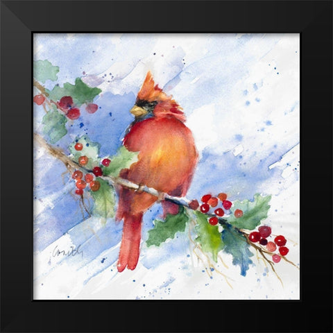 Cardinal on Holly Branch Black Modern Wood Framed Art Print by Loreth, Lanie