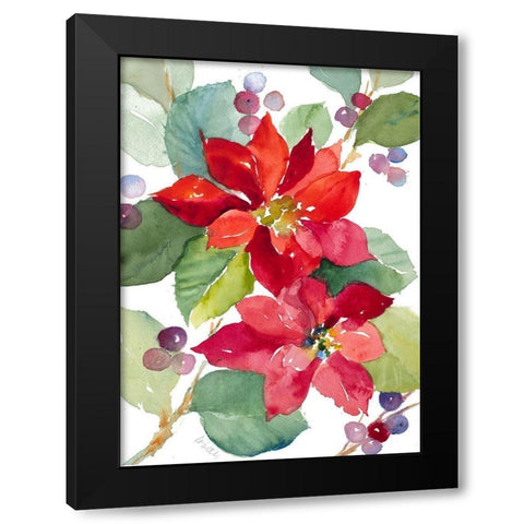 Berry Poinsettias Black Modern Wood Framed Art Print by Loreth, Lanie
