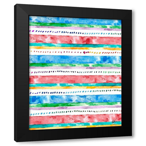 Colorful Bands II Black Modern Wood Framed Art Print by James, Nola
