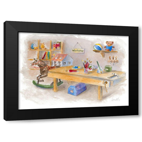 Santas Workshop Scene Black Modern Wood Framed Art Print with Double Matting by Loreth, Lanie