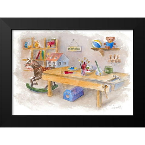 Santas Workshop Scene Black Modern Wood Framed Art Print by Loreth, Lanie