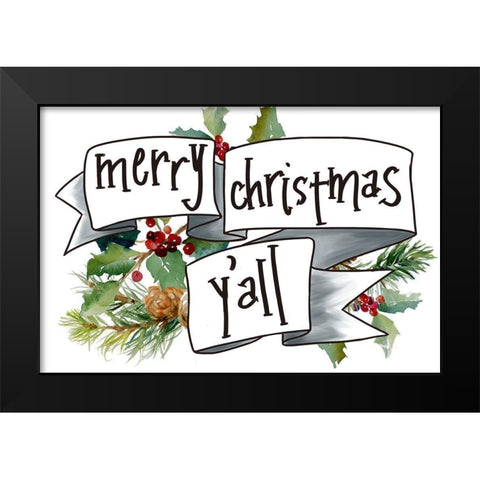 Merry Christmas Yall Black Modern Wood Framed Art Print by Loreth, Lanie