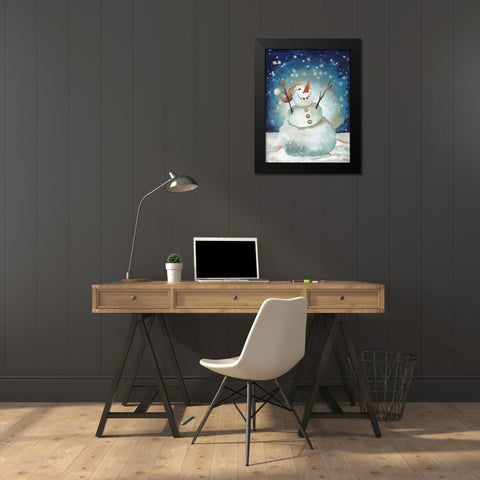 Snowman Cheers I Black Modern Wood Framed Art Print by Medley, Elizabeth