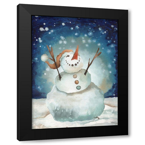 Snowman Cheers I Black Modern Wood Framed Art Print with Double Matting by Medley, Elizabeth