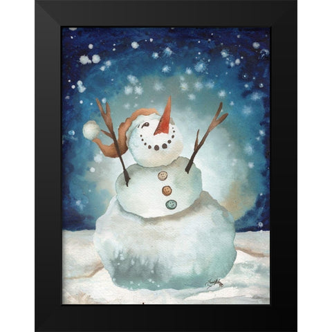 Snowman Cheers I Black Modern Wood Framed Art Print by Medley, Elizabeth