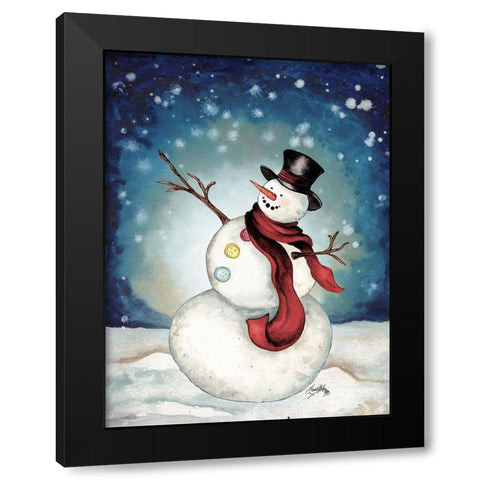 Snowman Cheers II Black Modern Wood Framed Art Print with Double Matting by Medley, Elizabeth