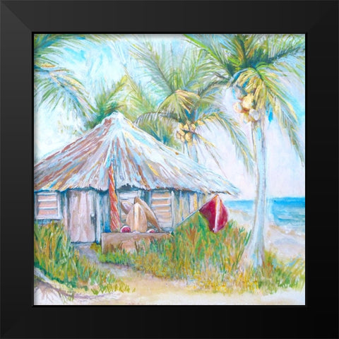 Beach Hut Black Modern Wood Framed Art Print by Diannart