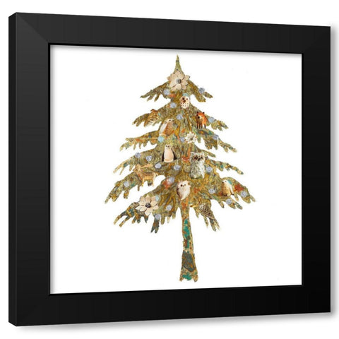Holiday Tree with Birds Black Modern Wood Framed Art Print by Pinto, Patricia